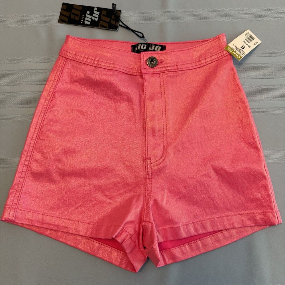 JC & JQ Juniors Small Metallic Hot Pink High Waist Stretch Disco Shorts NWT